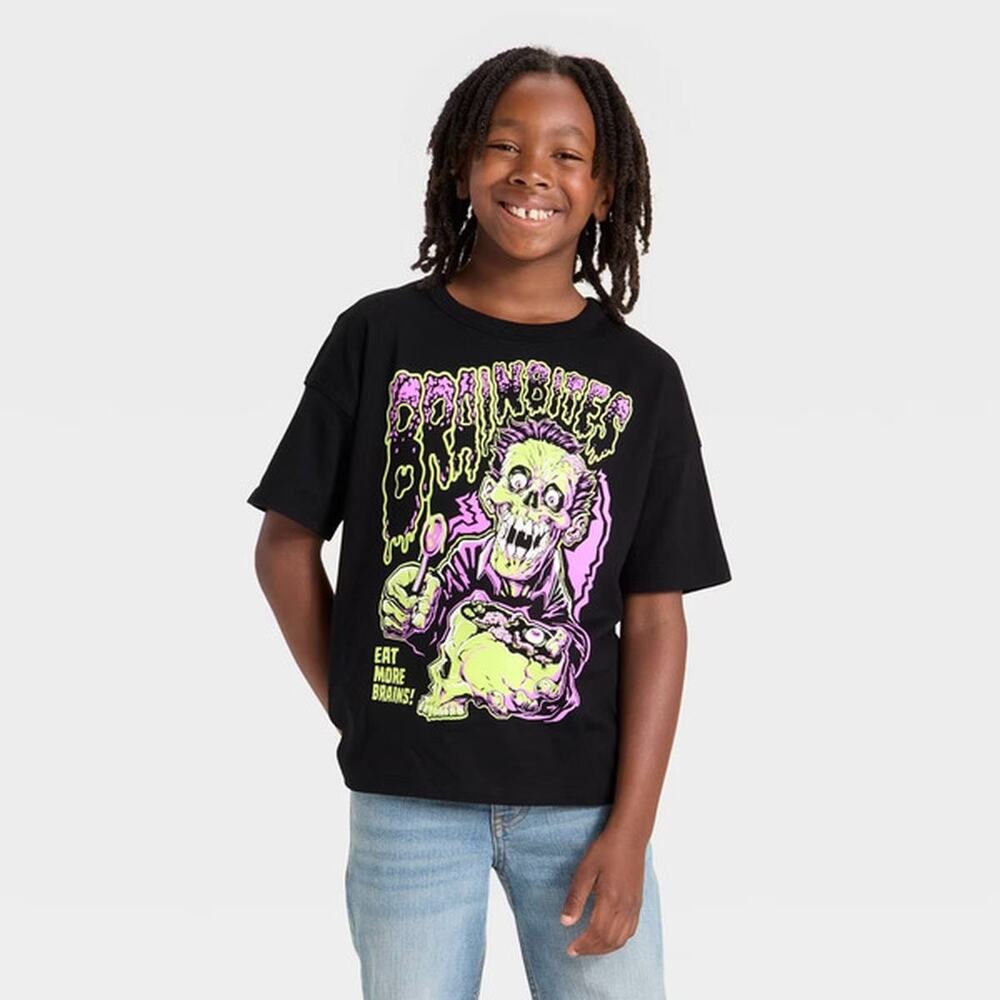 Cat & Jack Boys' Short Sleeve Halloween Relaxed Oversized Fit T-Shirt, Black